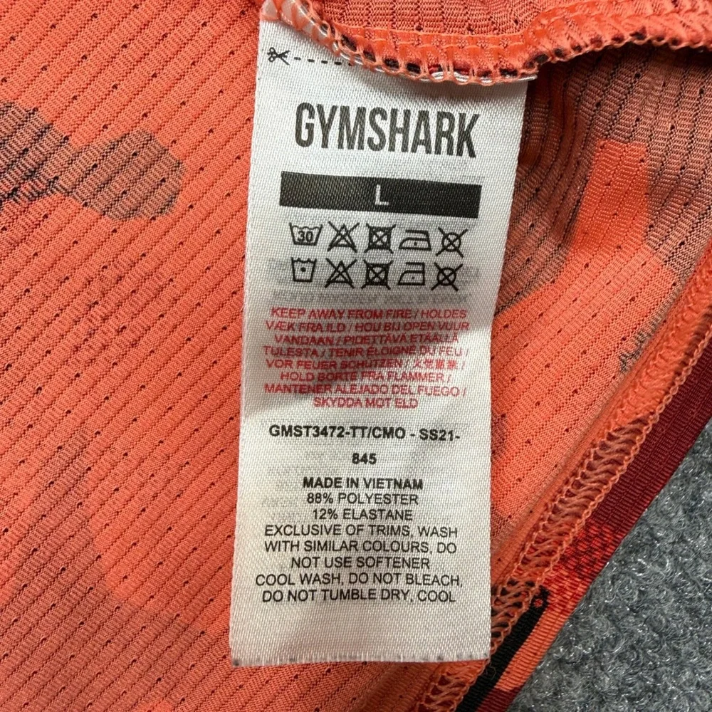 Gymshark Mens Red Orange Camo Performance Training T-Shirt Size L
